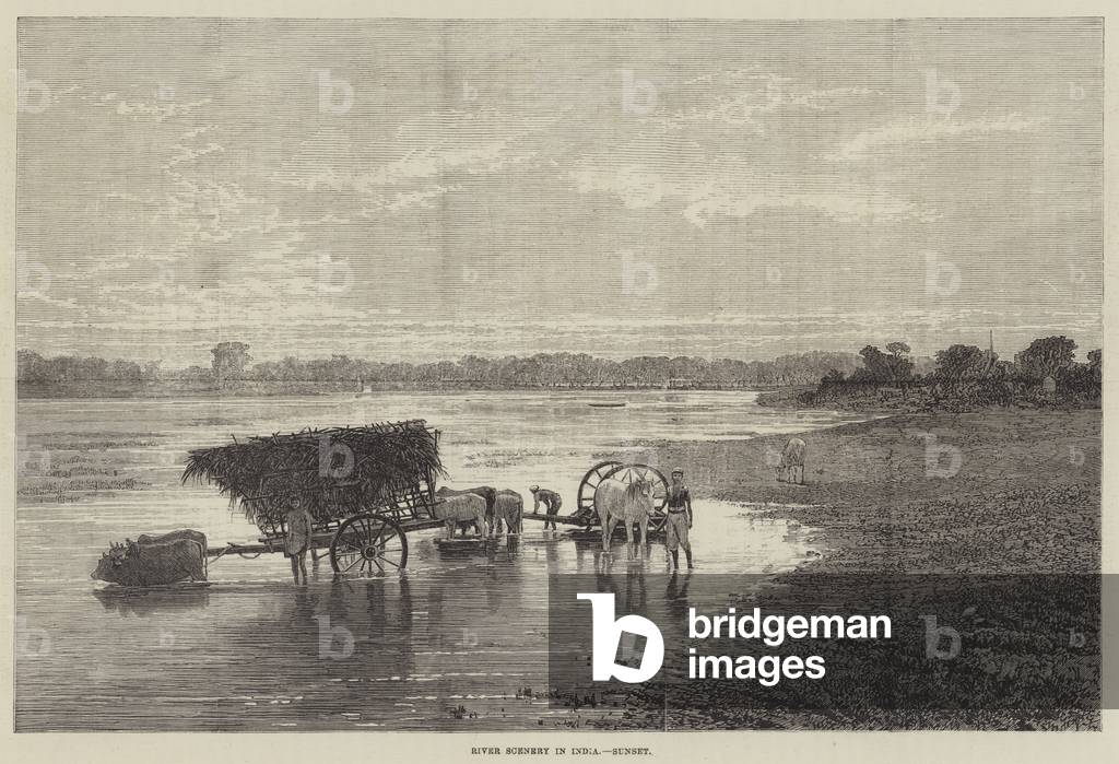 River Scenery in India, Sunset (engraving)