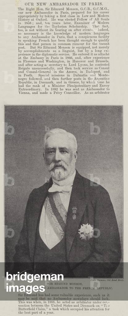 Sir Edmund Monson, the New British Ambassador to the French Republic (b/w photo)