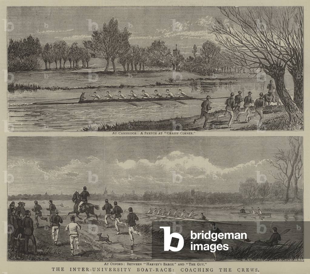 The Inter-University Boat-Race, Coaching the Crews (engraving)