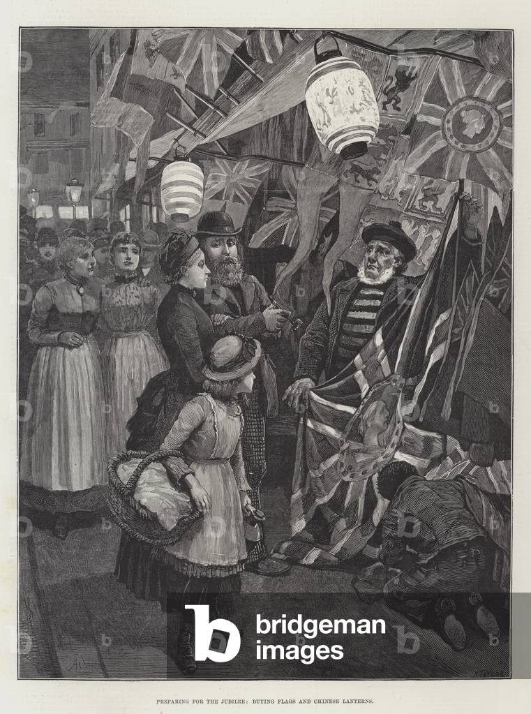 Preparing for the Jubilee, buying Flags and Chinese Lanterns (engraving)
