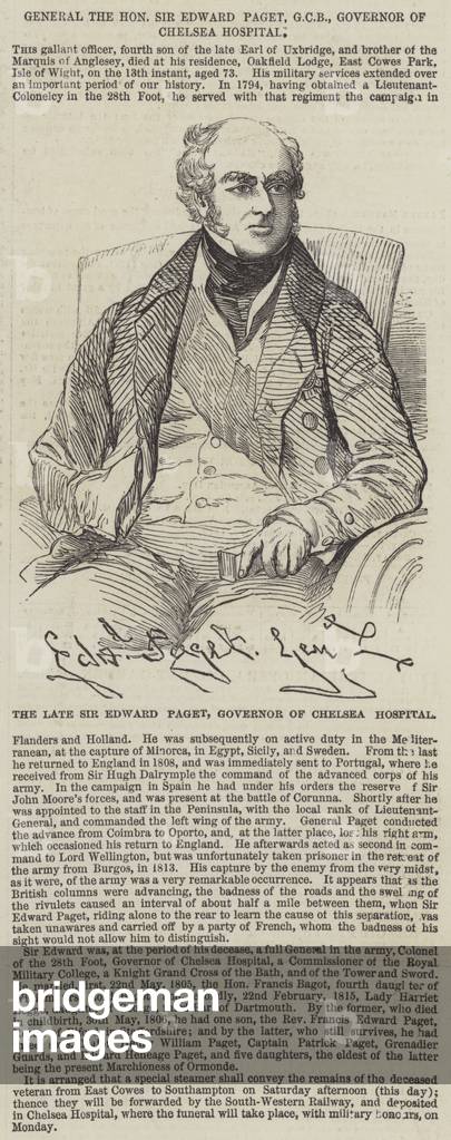 General the Honourable Sir Edward Paget, GCB, Governor of Chelsea Hospital (engraving)