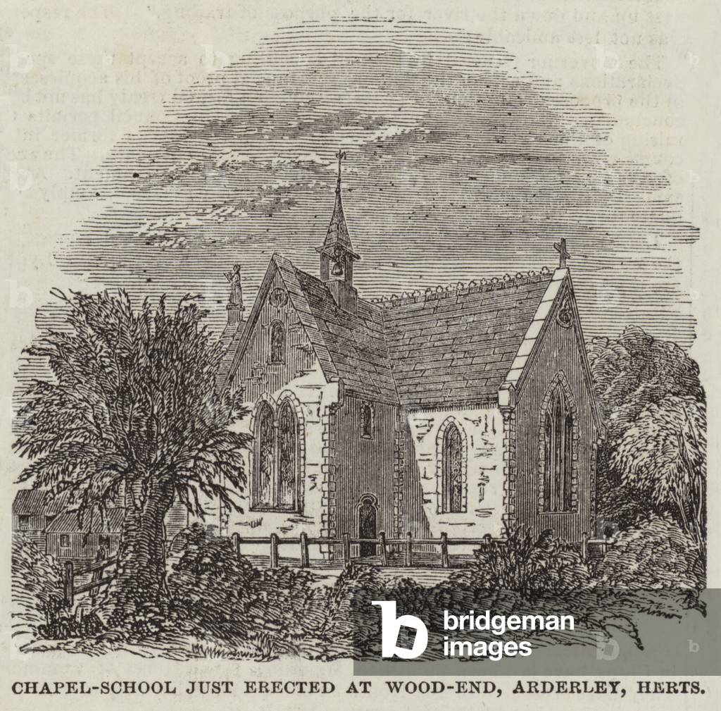 Chapel-School just erected at Wood-End, Arderley, Hertfordshire (engraving)