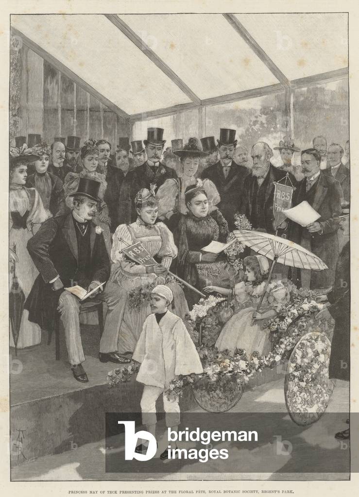 Princess May of Teck presenting Prizes at the Floral Fete, Royal Botanic Society, Regent's Park (engraving)