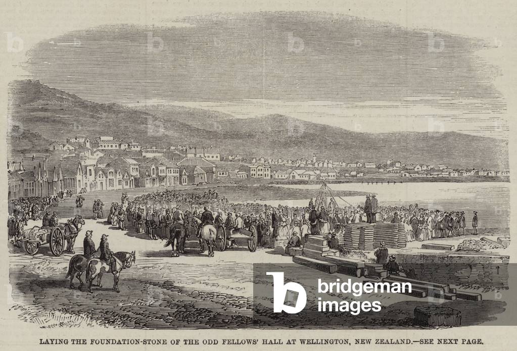 Laying the Foundation-Stone of the Odd Fellows' Hall at Wellington, New Zealand (engraving)