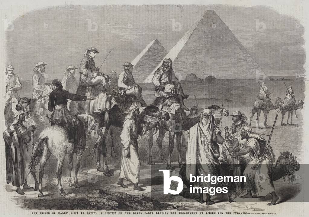 The Prince of Wales' Visit to Egypt, a Portion of the Royal Party leaving the Encampment at Djizeh for the Pyramids (engraving)