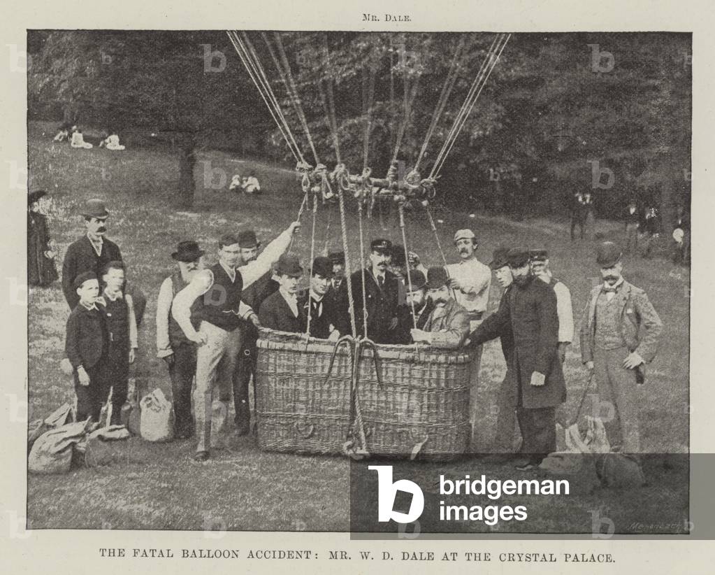 The Fatal Balloon Accident, Mr W D Dale at the Crystal Palace (b/w photo)