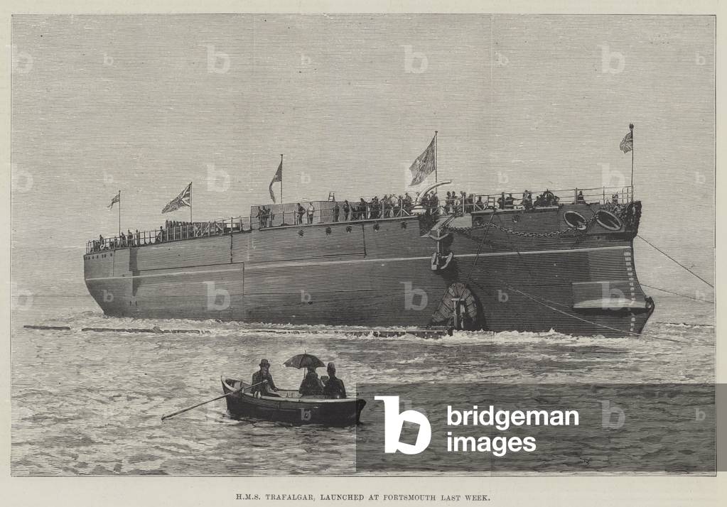 HMS Trafalgar, launched at Portsmouth Last Week (engraving)