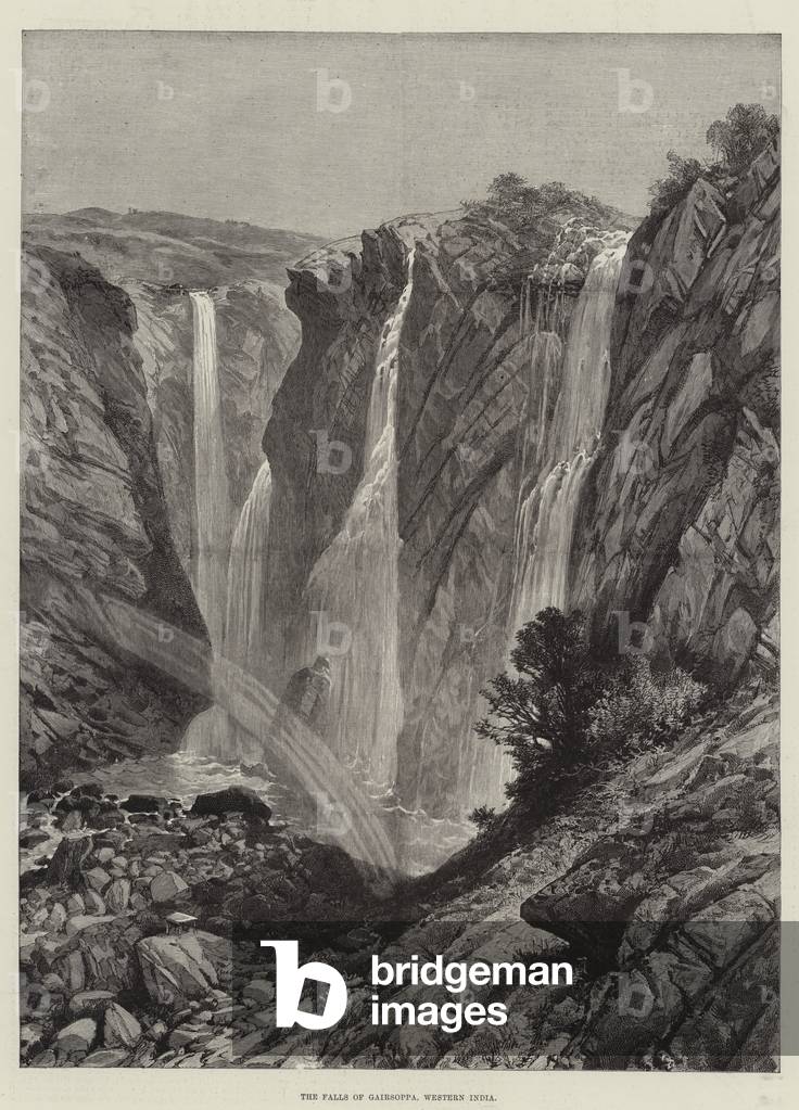 The Falls of Gairsoppa, Western India (engraving)