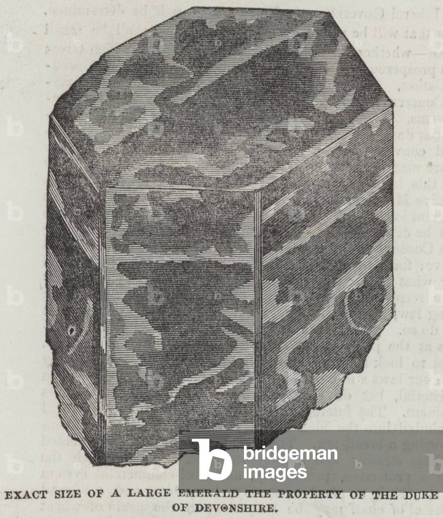 Exact Size of a Large Emerald, the Property of the Duke of Devonshire (engraving)