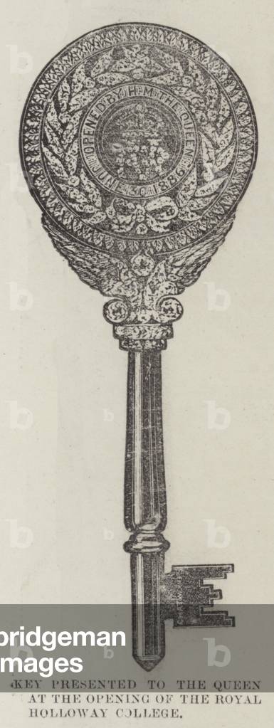Key presented to the Queen at the Opening of the Royal Holloway College (engraving)
