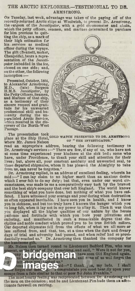 The Arctic Explorers, Testimonial to Dr Armstrong (engraving)