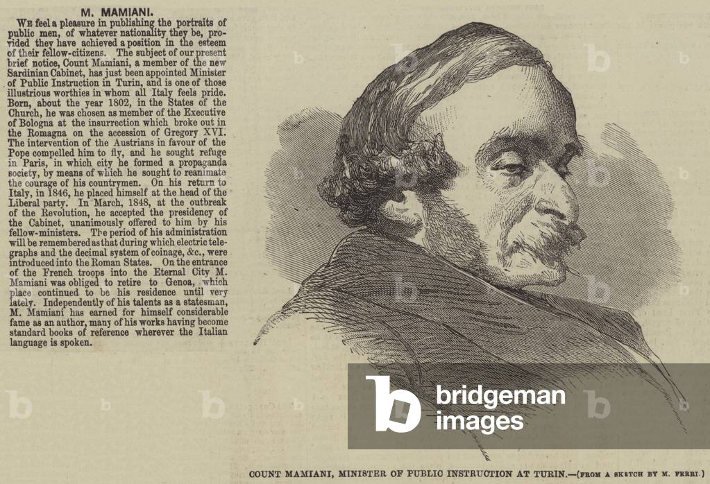 Count Mamiani, Minister of Public Instruction at Turin (engraving)