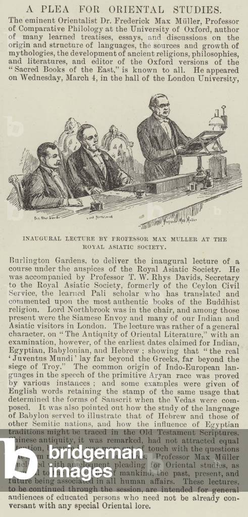 Inaugural Lecture by Professor Max Muller at the Royal Asiatic Society (engraving)