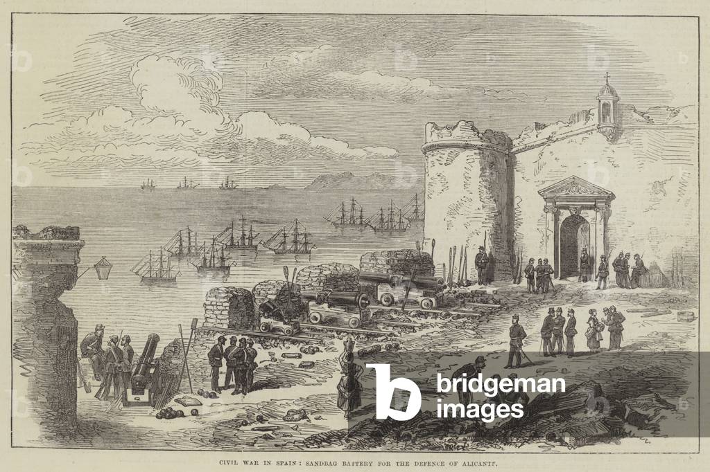 Civil War in Spain, Sandbag Battery for the Defence of Alicante (engraving)