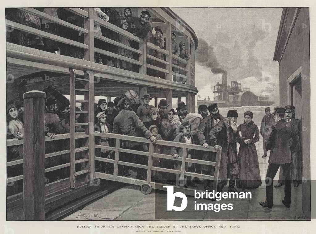 Russian Emigrants landing from the Tender at the Barge Office, New York (engraving)