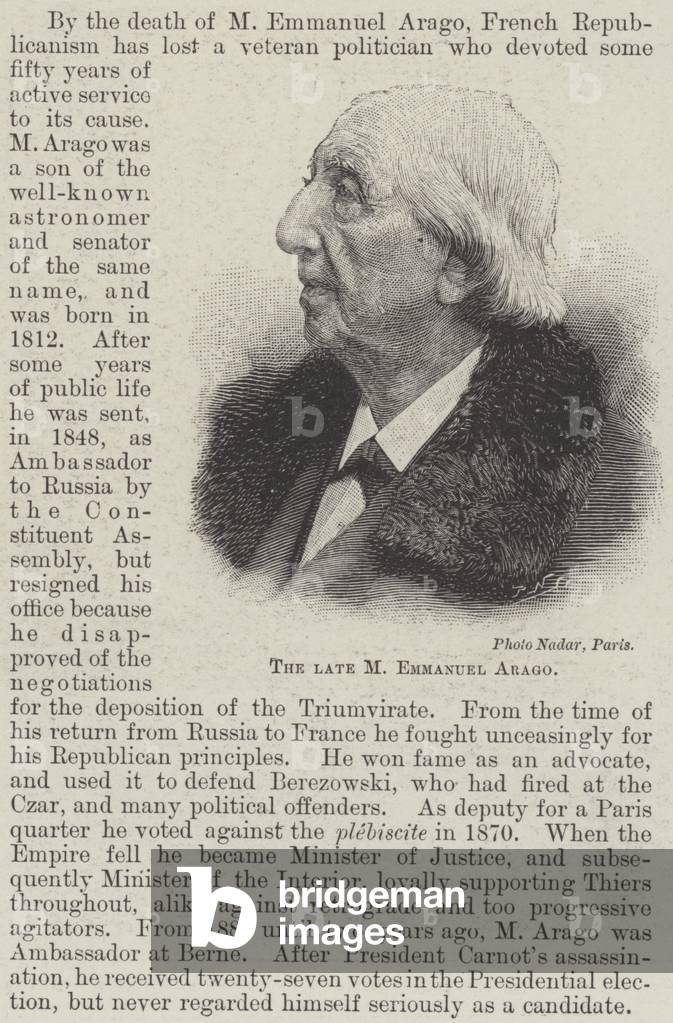 The late M Emmanuel Arago (engraving)