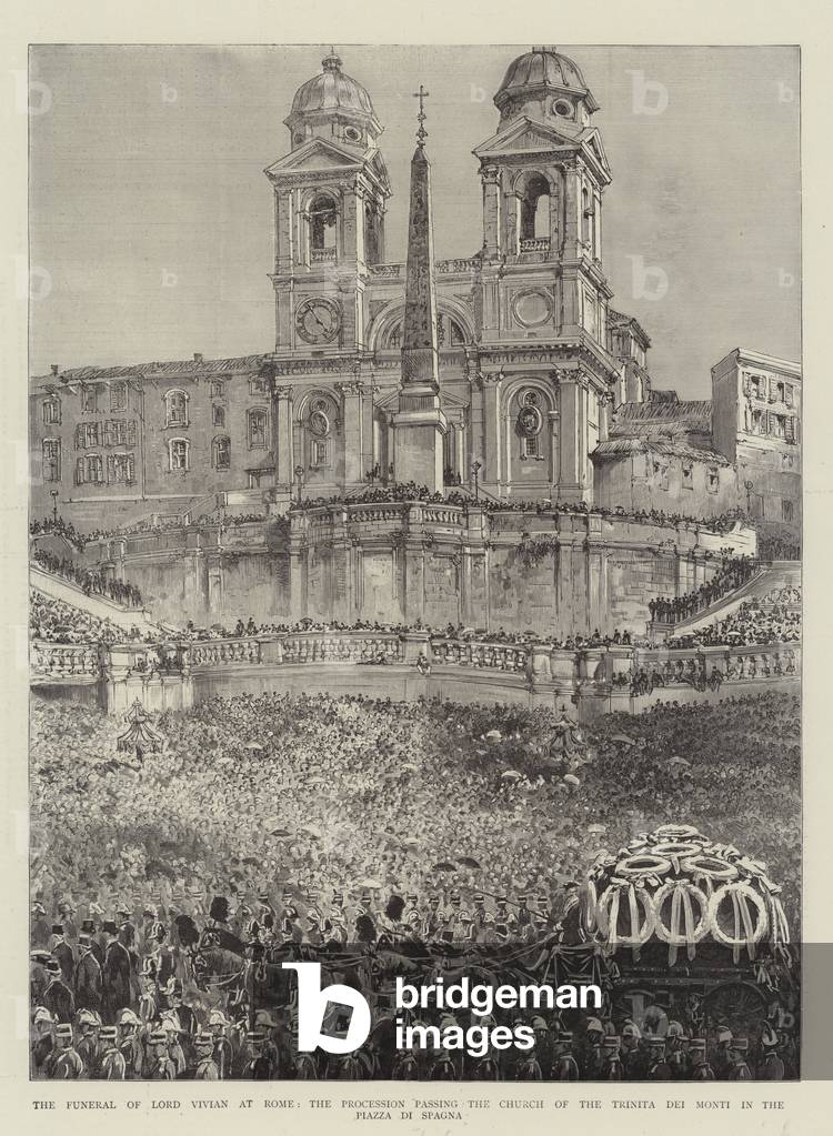 The Funeral of Lord Vivian at Rome, the Procession passing the Church of the Trinita dei Monti in the Piazza di Spagna (engraving)