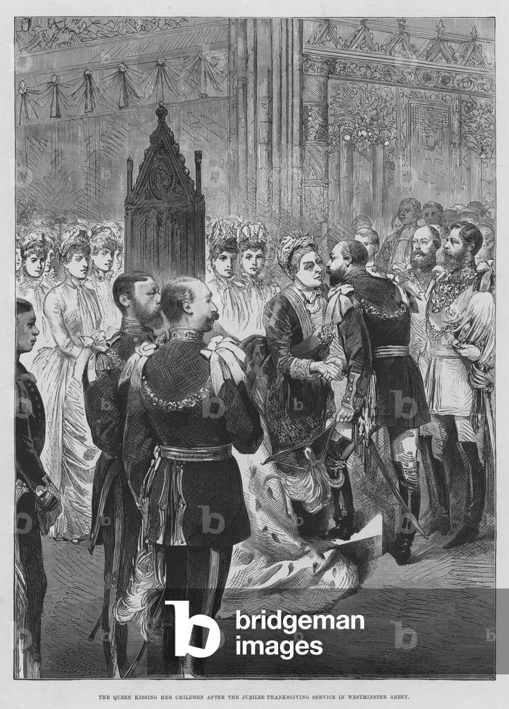 The Queen kissing her Children after the Jubilee Thanksgiving Service in Westminster Abbey (engraving)