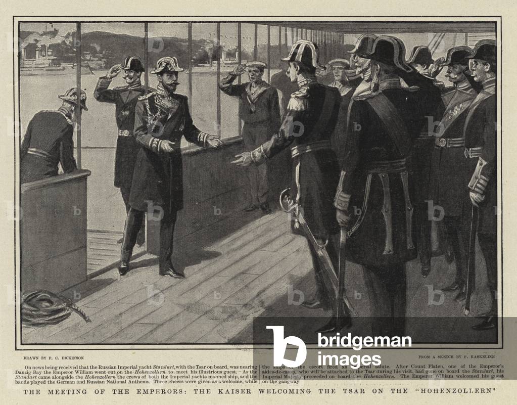 The Meeting of the Emperors, the Kaiser Welcoming the Tsar on the 