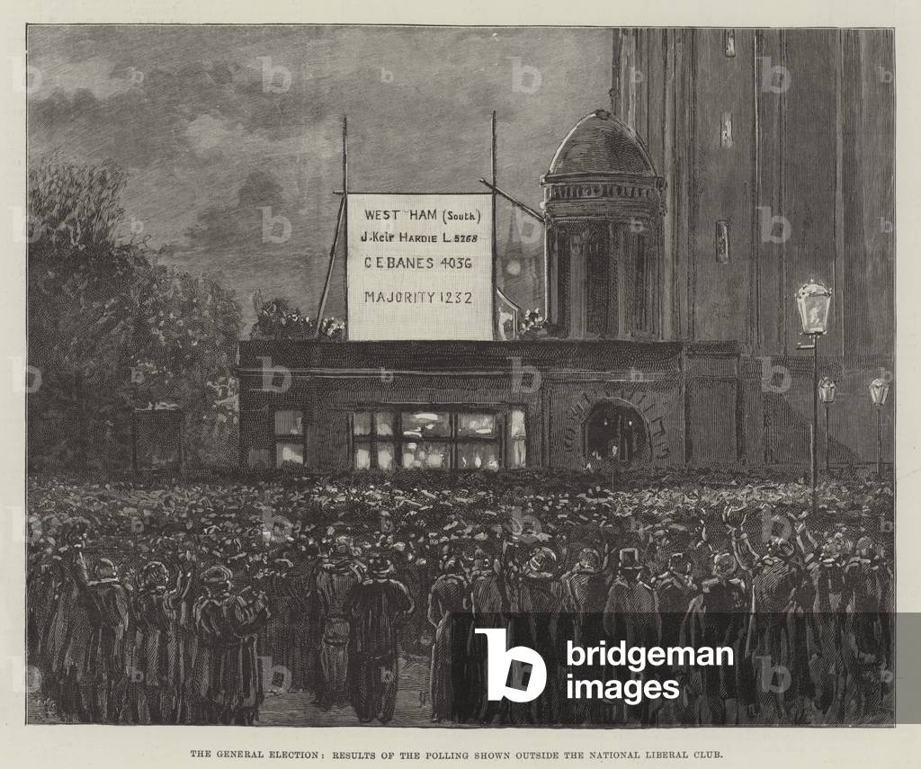 The General Election, Results of the Polling shown outside the National Liberal Club (engraving)