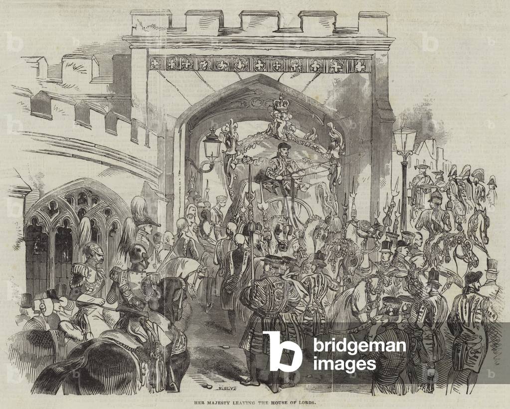 Opening of Parliament, Her Majesty leaving the House of Lords (engraving)