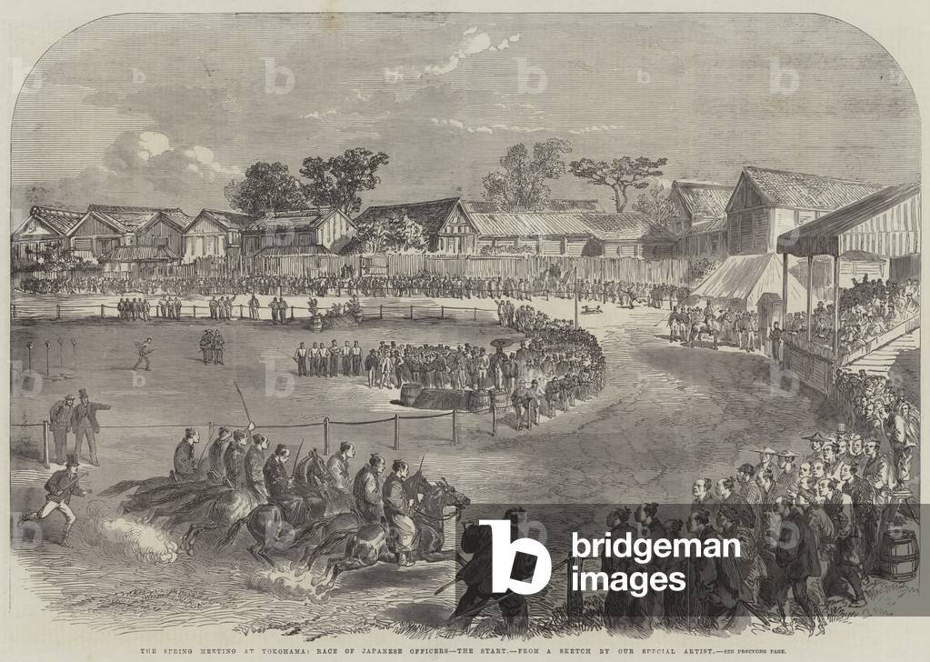 The Spring Meeting at Yokohama, Race of Japanese Officers, the Start (engraving)