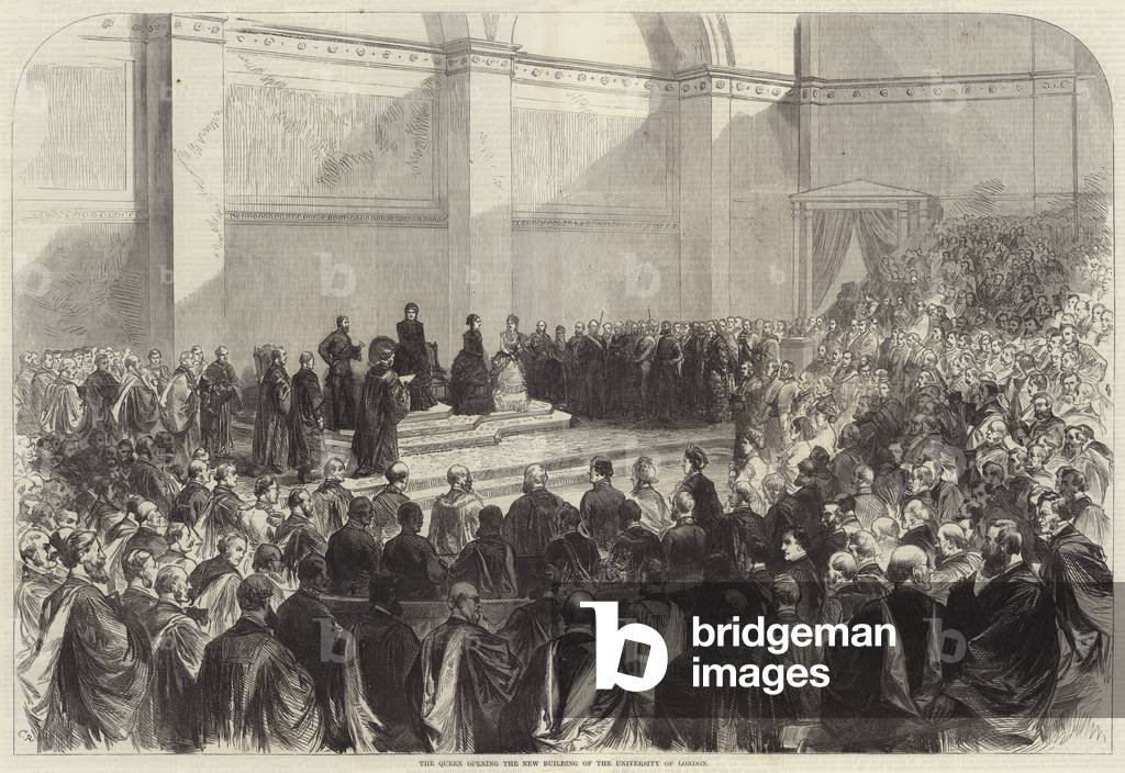 The Queen opening the New Building of the University of London (engraving)