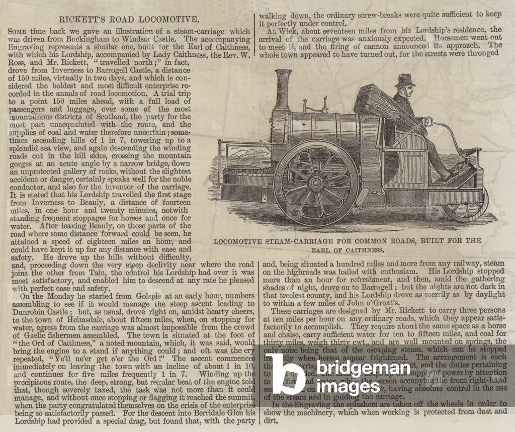 Locomotive Steam-Carriage for Common Roads, built for the Earl of Caithness (engraving)