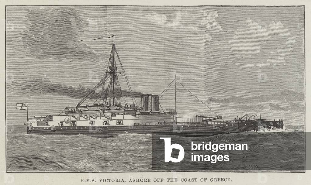 HMS Victoria, Ashore off the Coast of Greece (engraving)