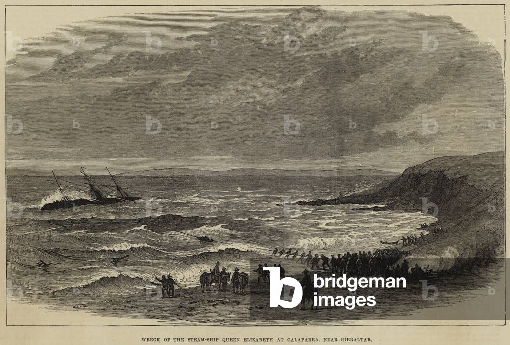 Wreck of the Steam-Ship Queen Elizabeth at Calaparra, near Gibraltar (engraving)