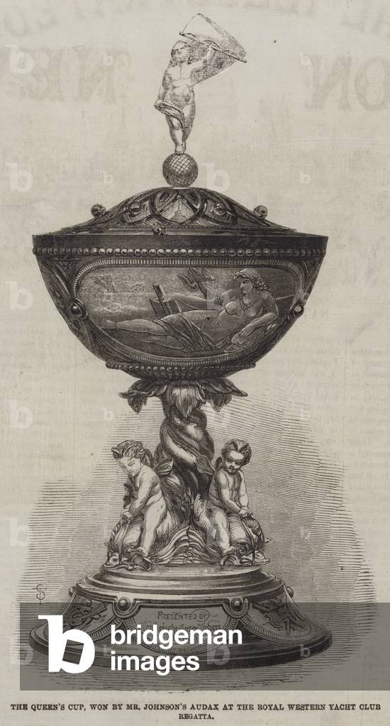 The Queen's Cup, won by Mr Johnson's Audax at the Royal Western Yacht Club Regatta (engraving)