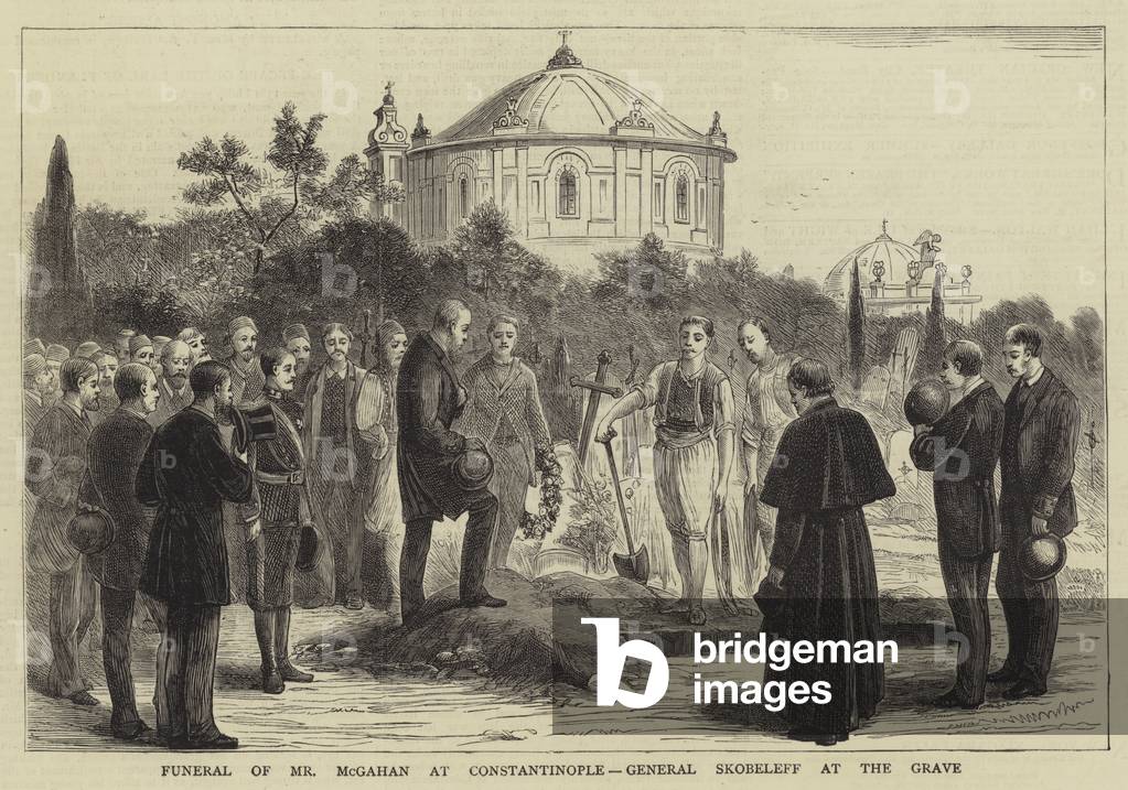 Funeral of Mr McGahan at Constantinople, General Skobeleff at the Grave (engraving)