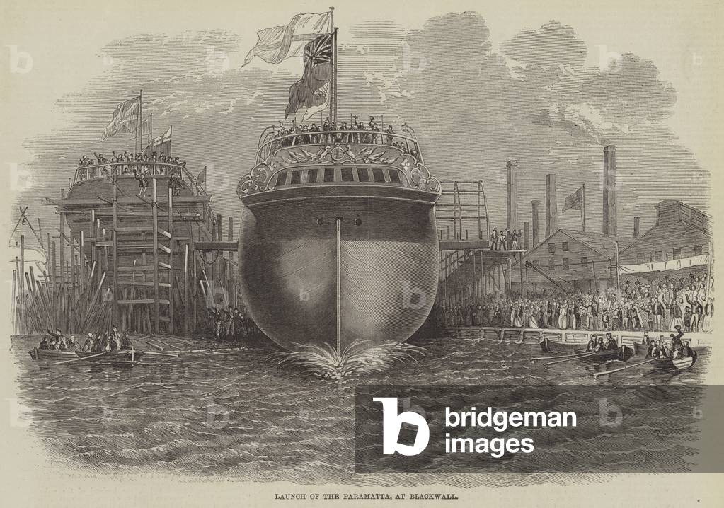 Launch of the Paramatta, at Blackwall (engraving)