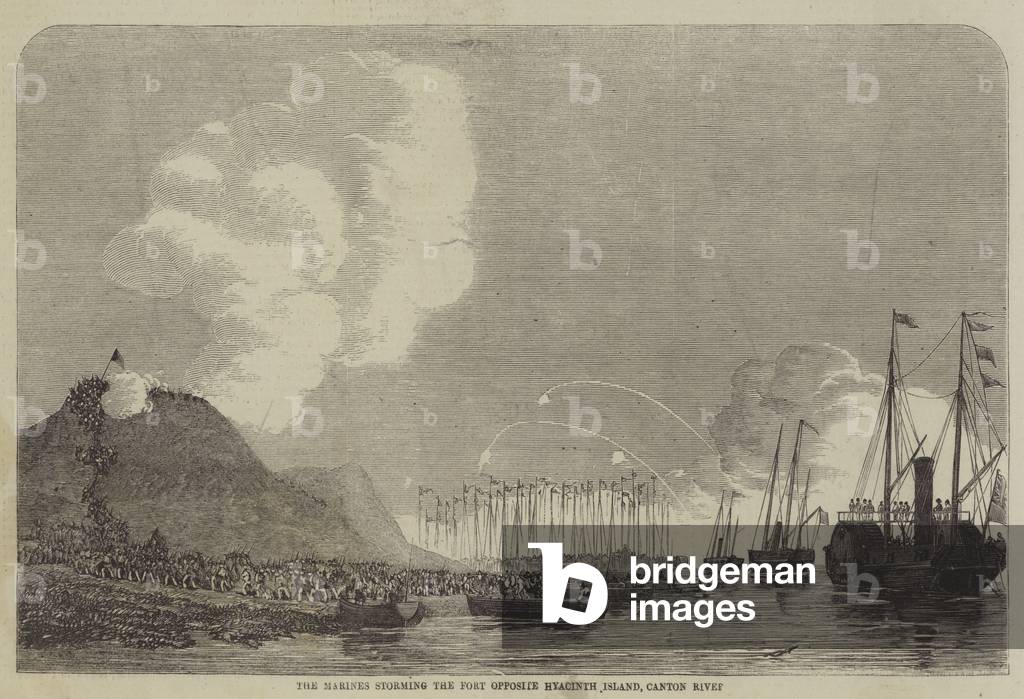 The Marines storming the Fort opposite Hyacinth Island, Canton River (engraving)