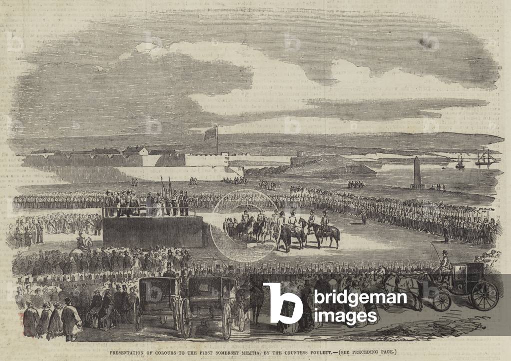 Presentation of Colours to the First Somerset Militia, by the Countess Poulett (engraving)