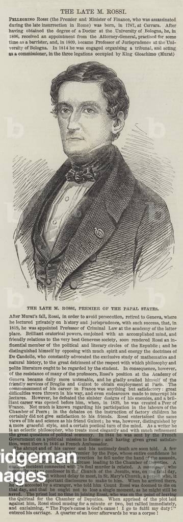 The late M Rossi, Premier of the Papal States (engraving)