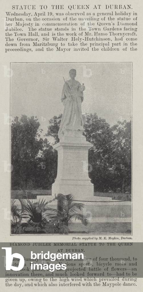 Diamond Jubilee Memorial Statue to the Queen at Durban (engraving)