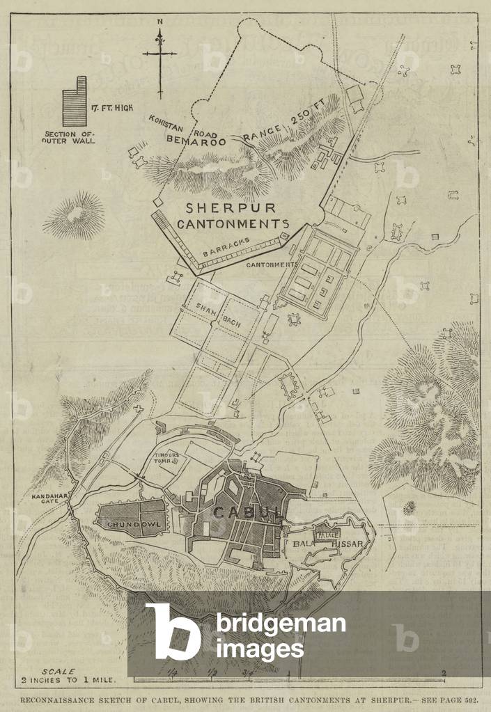 Reconnaissance Sketch of Cabul, showing the British Cantonments at Sherpur (engraving)