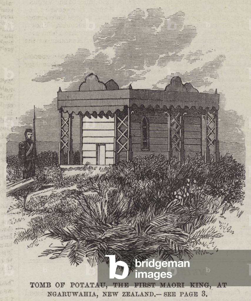 Tomb of Potatau, the First Maori King, at Ngaruwahia, New Zealand (engraving)