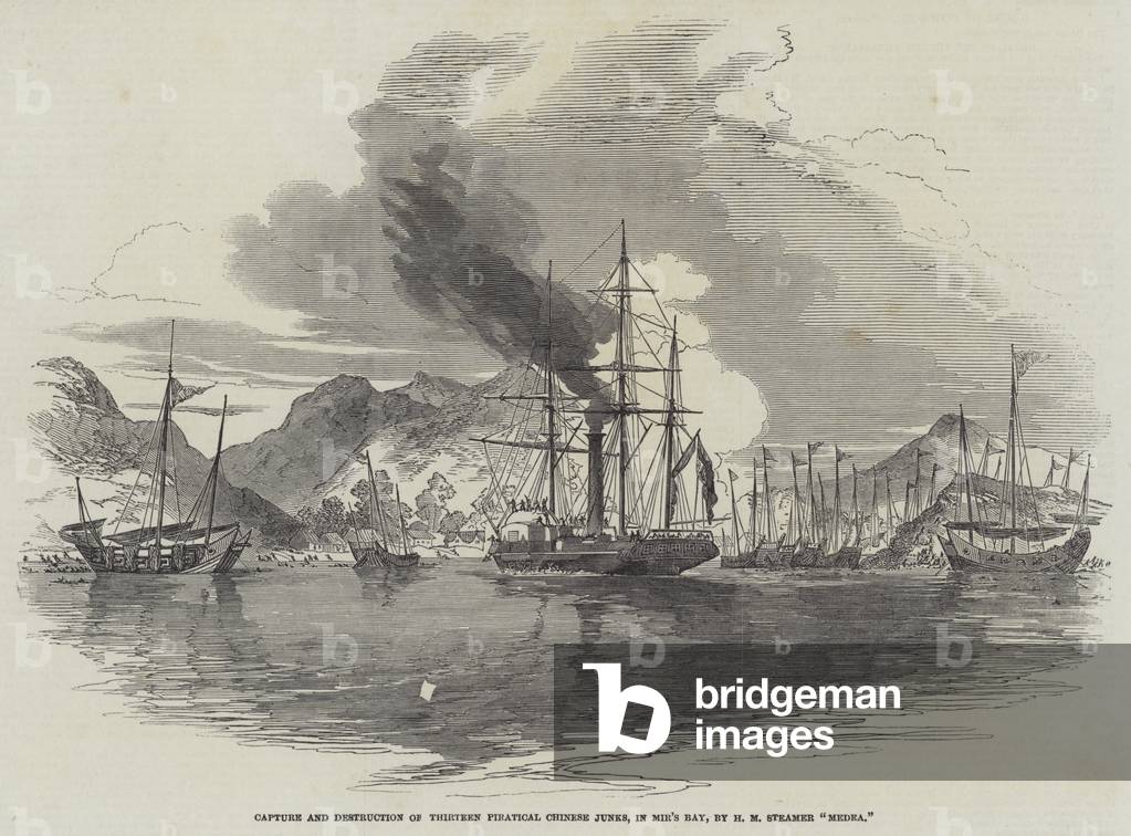 Capture and Destruction of Thirteen Piratical Chinese Junks, in Mir's Bay, by H M Steamer 