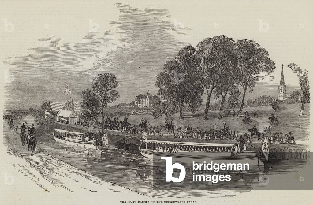 Her Majesty's Visit to Lancashire, the State Barges on the Bridgewater Canal (engraving)