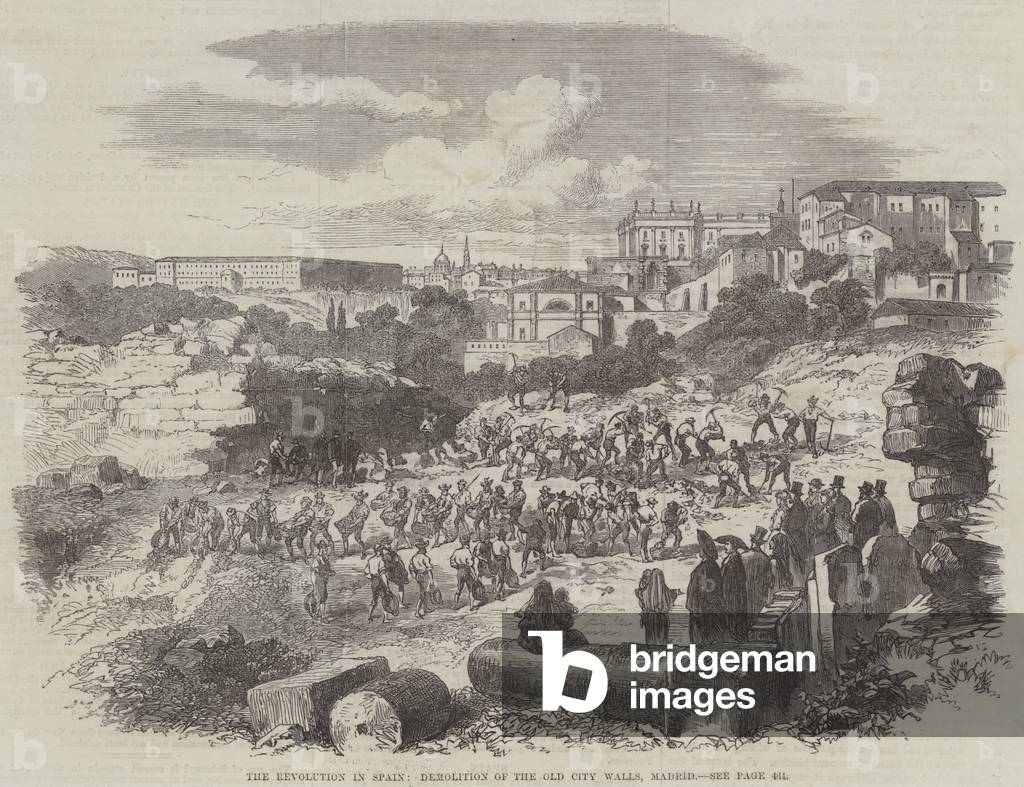 The Revolution in Spain, Demolition of the Old City Walls, Madrid (engraving)