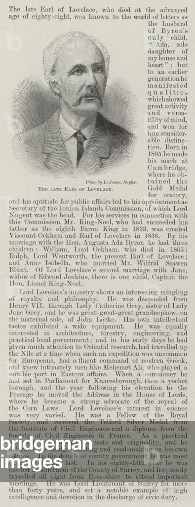 The late Earl of Lovelace (engraving)