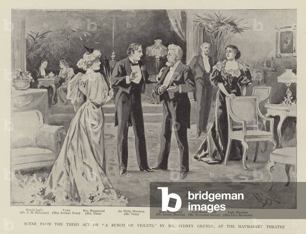 Scene from the Third Act of A Bunch of Violets, by Mr Sydney Grundy at the Haymarket Theatre (litho)