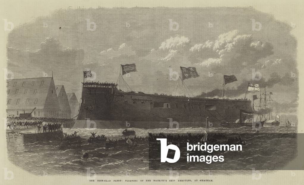 Our Iron-Clad Fleet, Floating of Her Majesty's Ship Hercules, at Chatham (engraving)