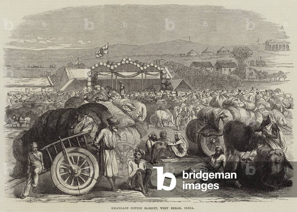 Khangaon Cotton Market, West Berar, India (engraving)