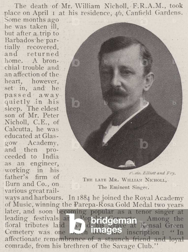 The late Mr William Nicholl, the Eminent Singer (b/w photo)