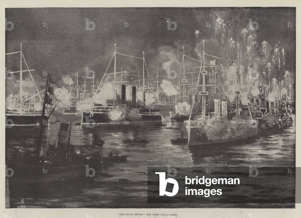 The Naval Review, the Fleet illuminated (litho)