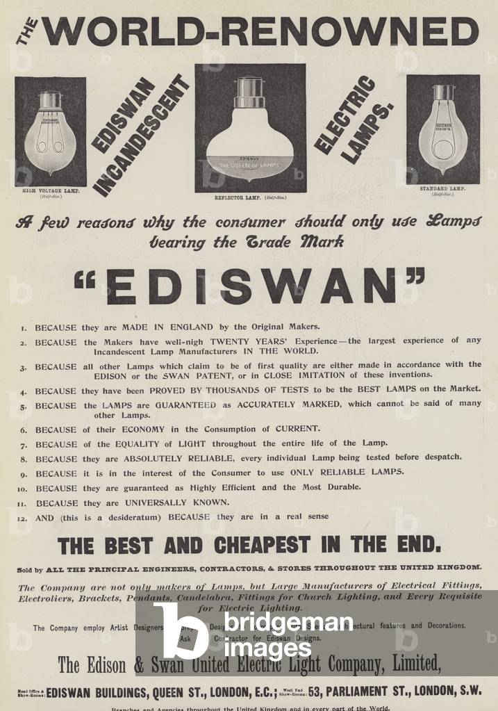 Advertisement, Ediswan Lamps (engraving)