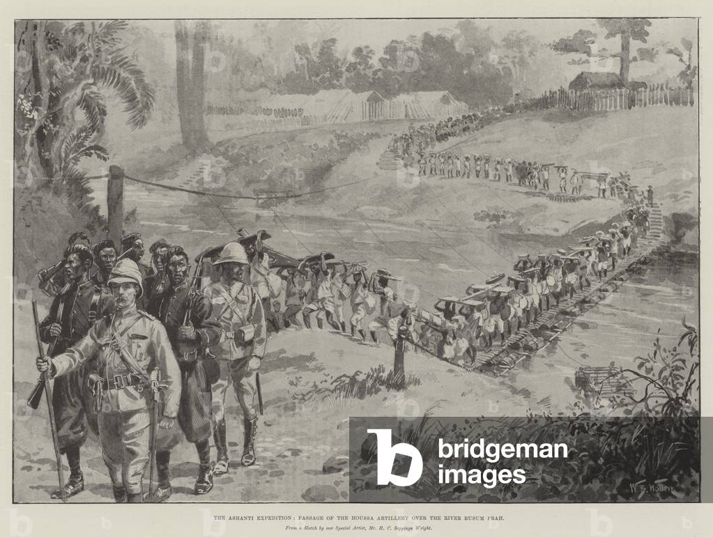 The Ashanti Expedition, Passage of the Houssa Artillery over the River Busum Prah (engraving)